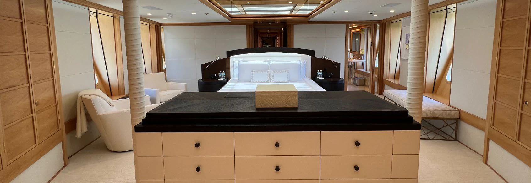 a room with a large table and a large window aboard SPORT Yacht for Sale