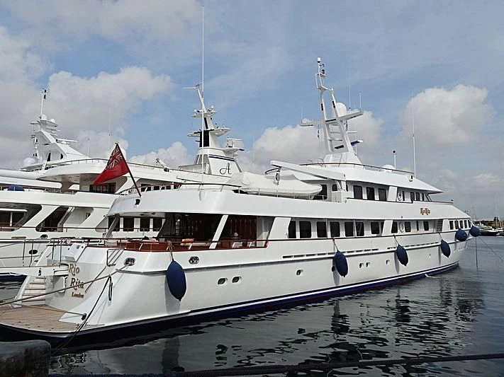 a large white boat aboard RIO RITA Yacht for Sale