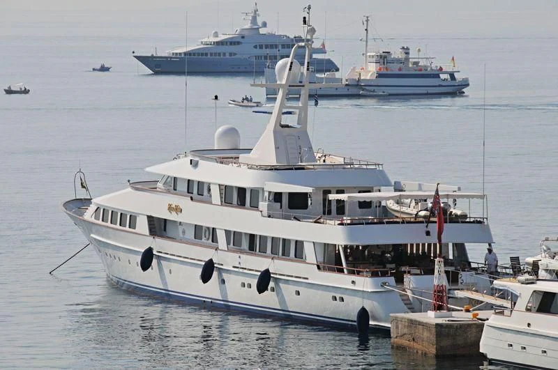 a large white boat in the water aboard RIO RITA Yacht for Sale