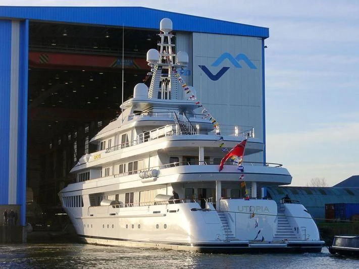 a large white boat aboard UTOPIA Yacht for Sale
