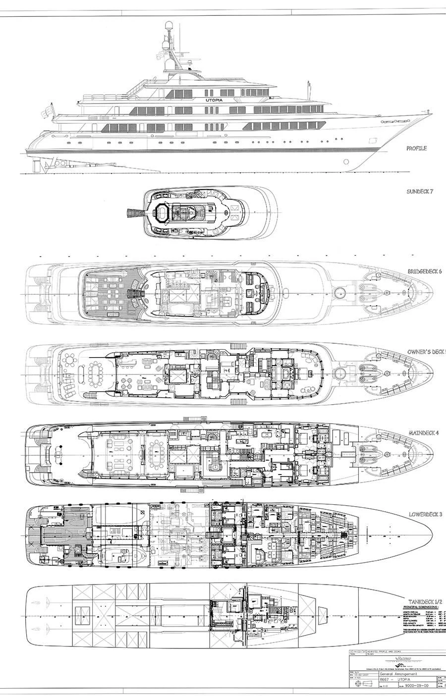 diagram, engineering drawing aboard UTOPIA Yacht for Sale