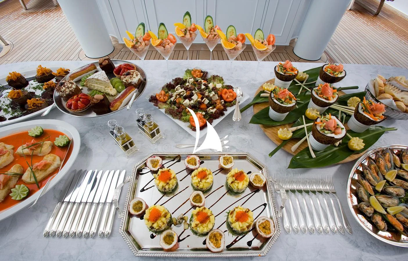 a table full of food aboard UTOPIA Yacht for Sale