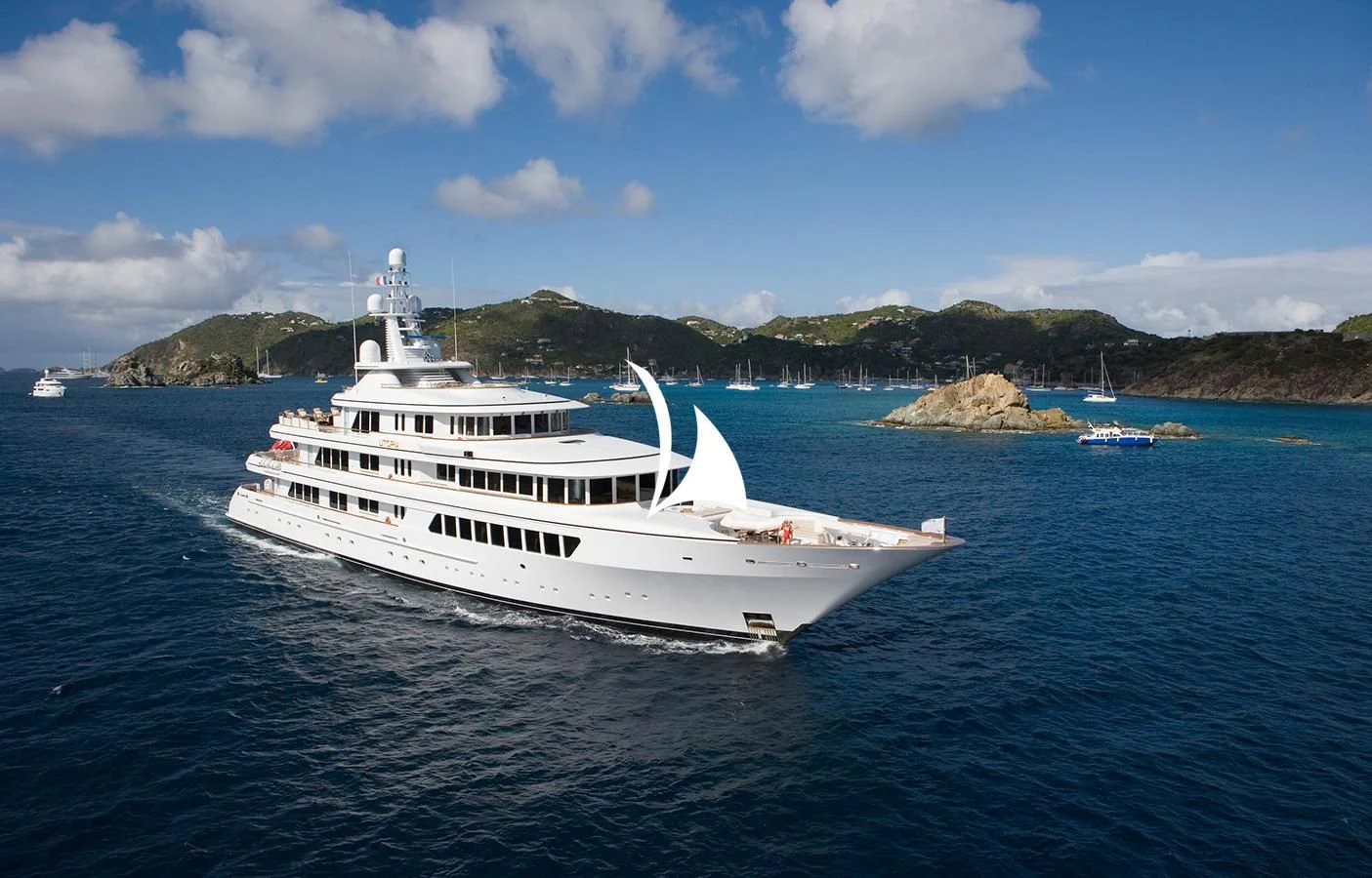 a white yacht in the water aboard UTOPIA Yacht for Sale