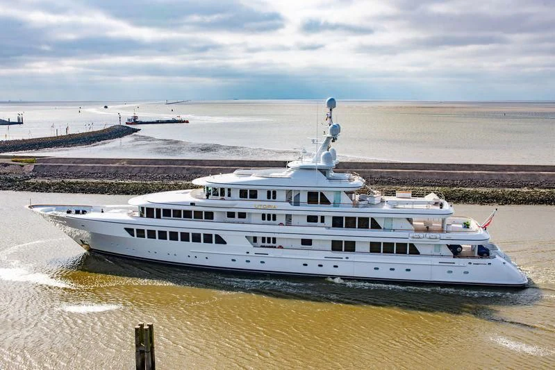 a large white ship aboard UTOPIA Yacht for Sale