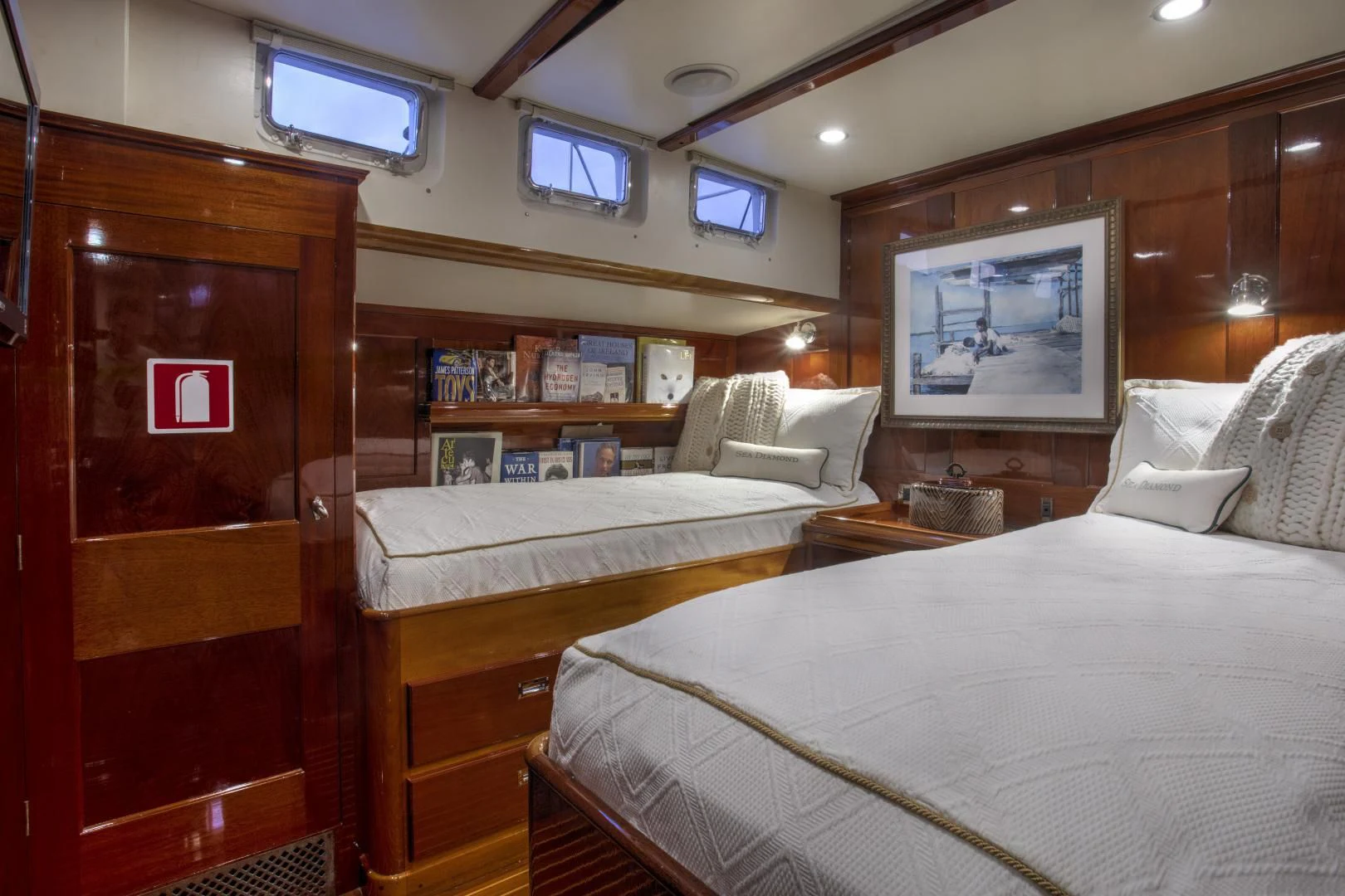 a room with two beds aboard SEA DIAMOND Yacht for Sale