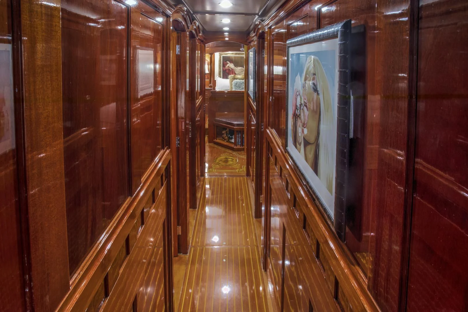 a hallway with wood floors aboard SEA DIAMOND Yacht for Sale