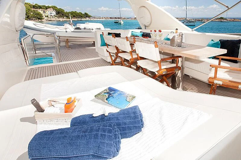 a lounge area with a table and chairs on it aboard DAYPA Yacht for Sale