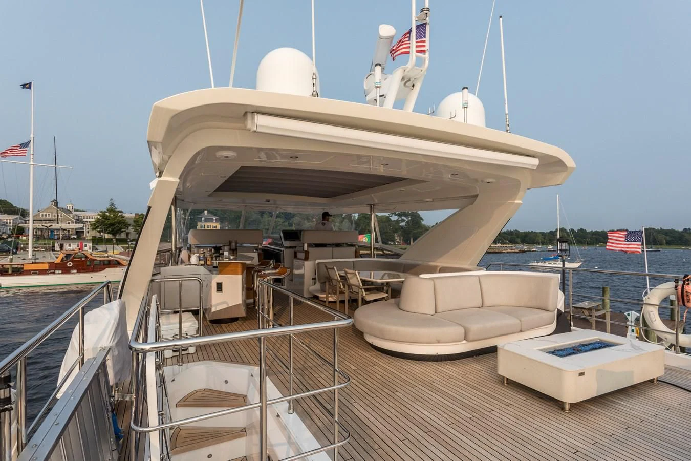 a large white boat on a dock aboard CAPTAIN MORGAN II Yacht for Sale