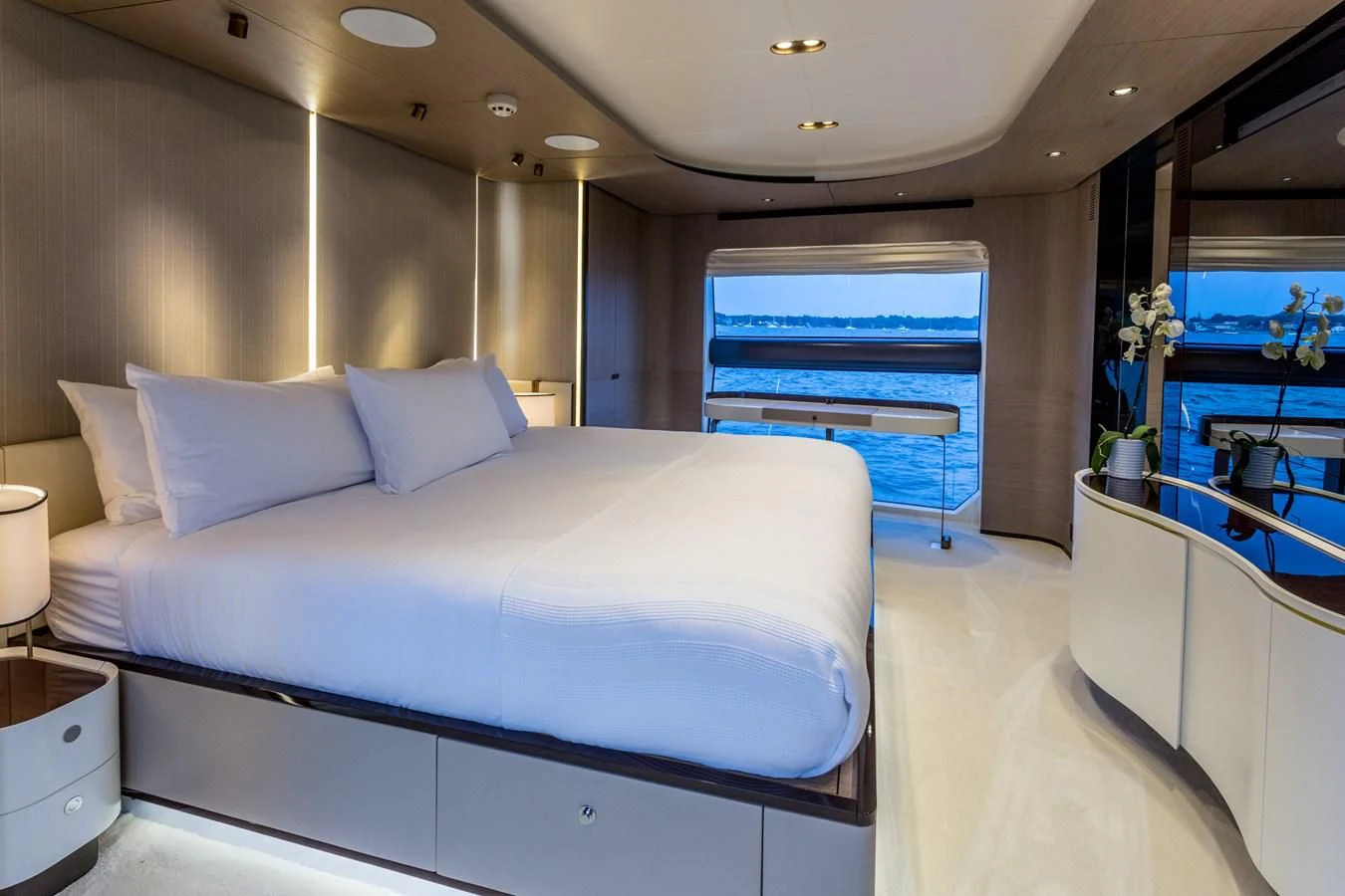 a bed in a room aboard CAPTAIN MORGAN II Yacht for Sale