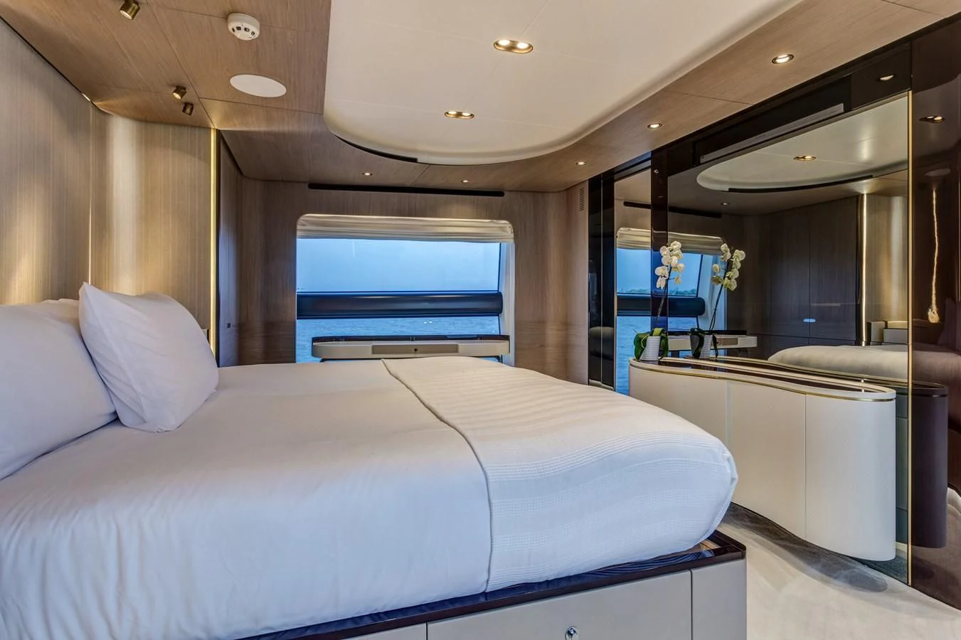 a bed in a room aboard CAPTAIN MORGAN II Yacht for Sale