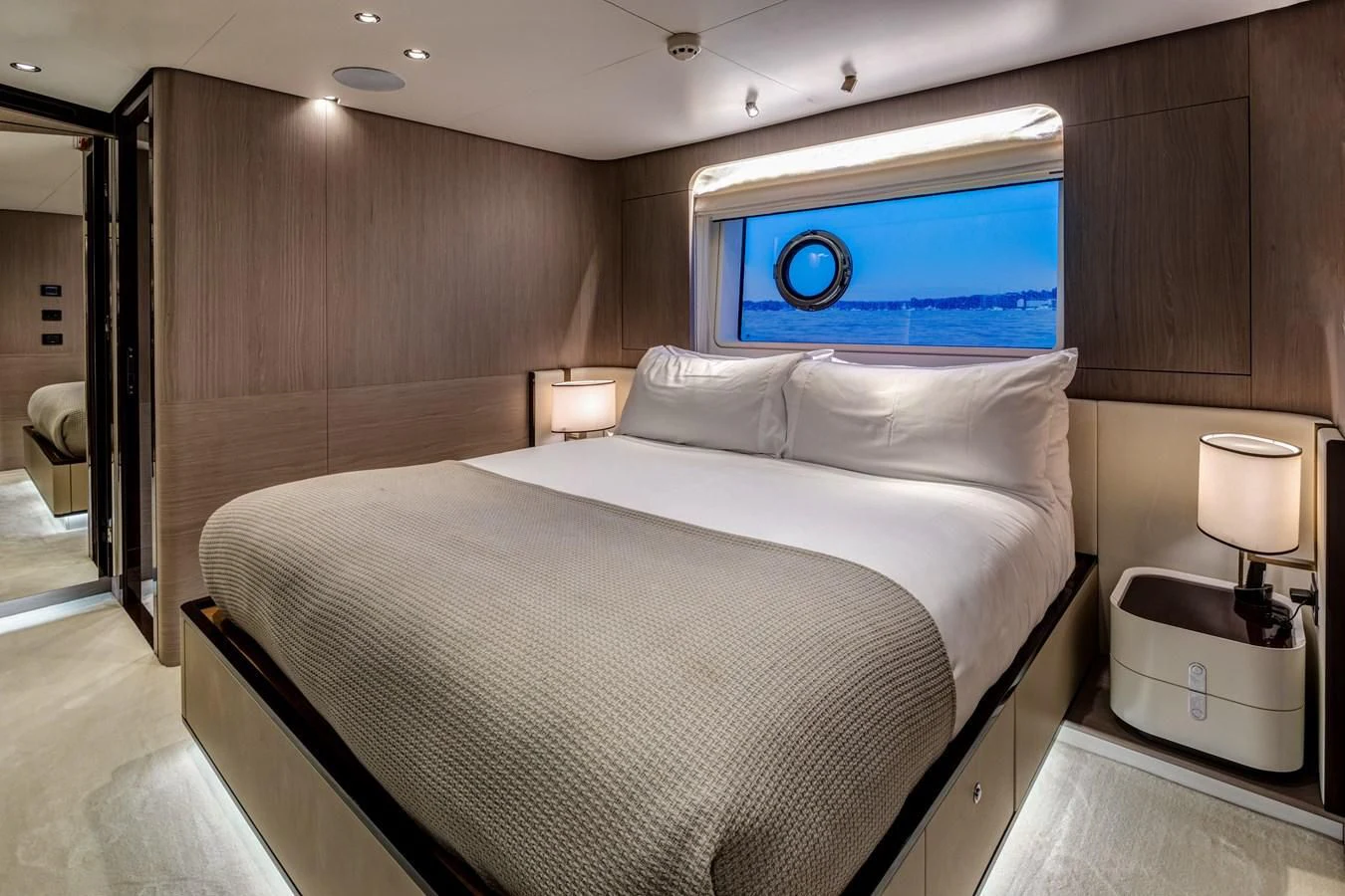 a bed in a room aboard CAPTAIN MORGAN II Yacht for Sale