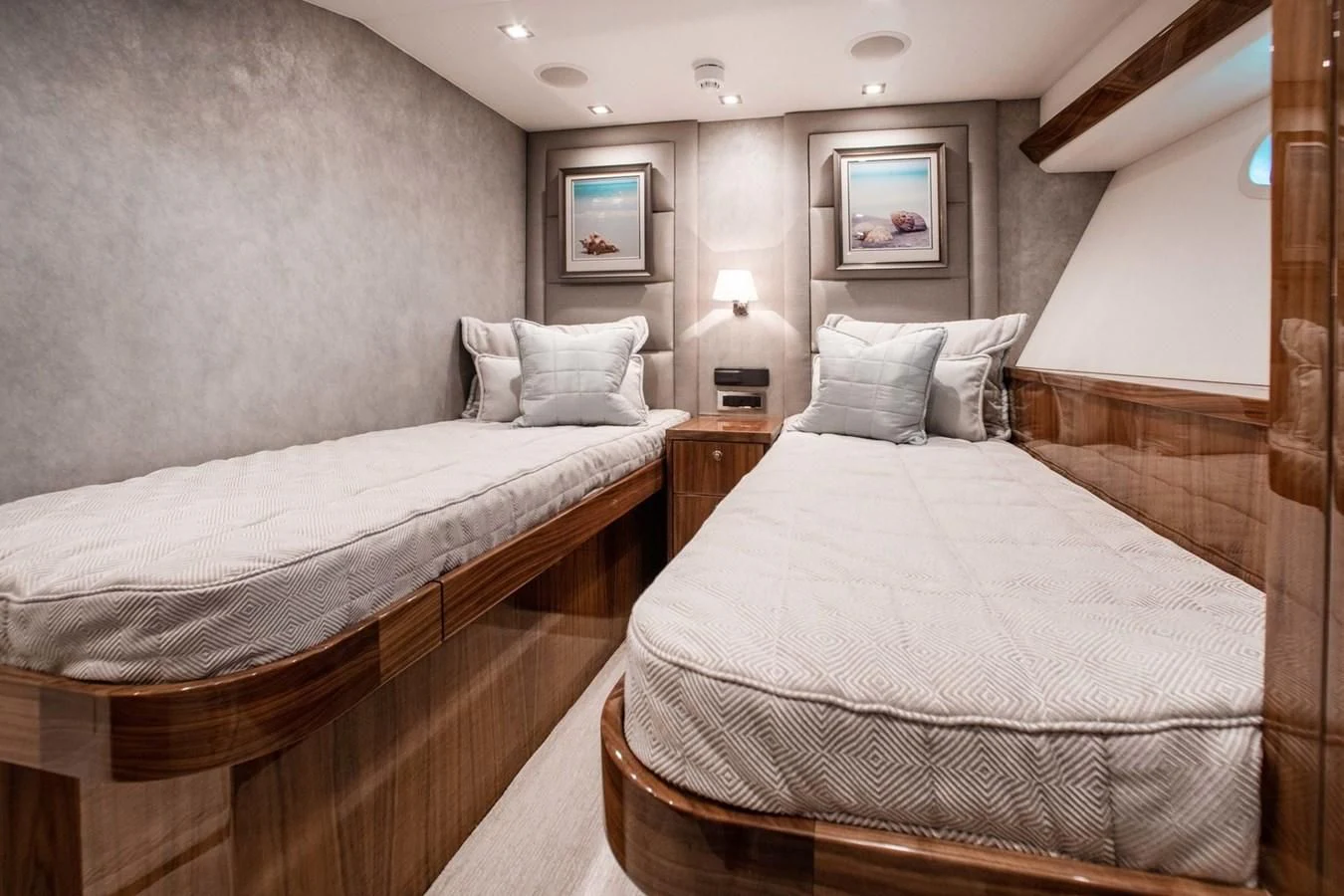 a couple of beds in a hotel room aboard NEW VIKING 82 COCKPIT MOTOR YACHT Yacht for Sale
