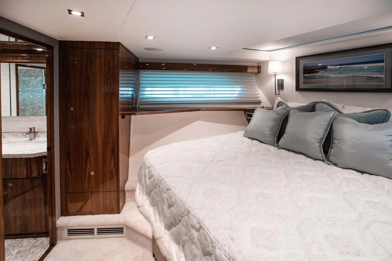 a bed in a room aboard NEW VIKING 82 COCKPIT MOTOR YACHT Yacht for Sale