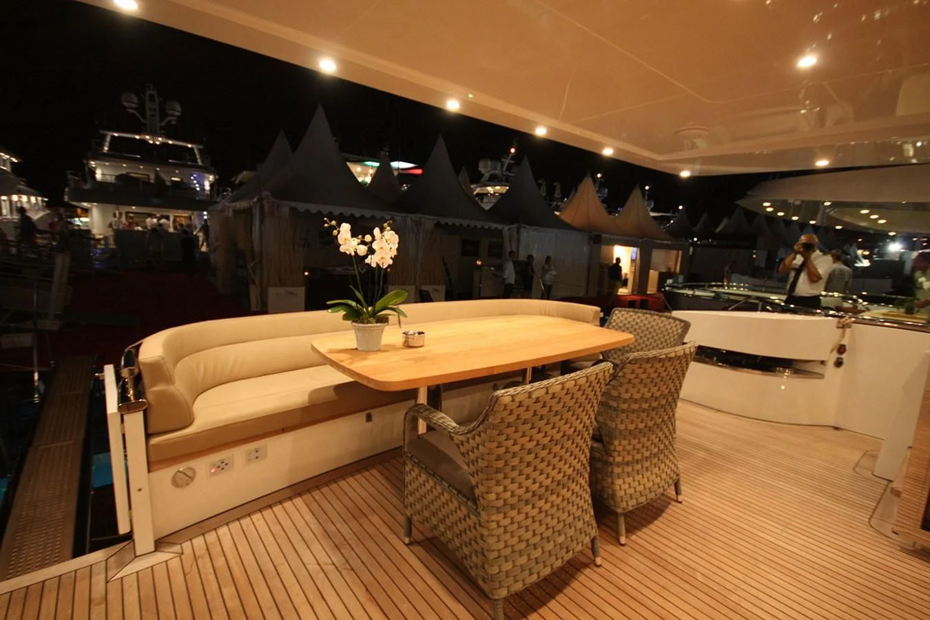 a room with a table and chairs aboard ORION Yacht for Sale