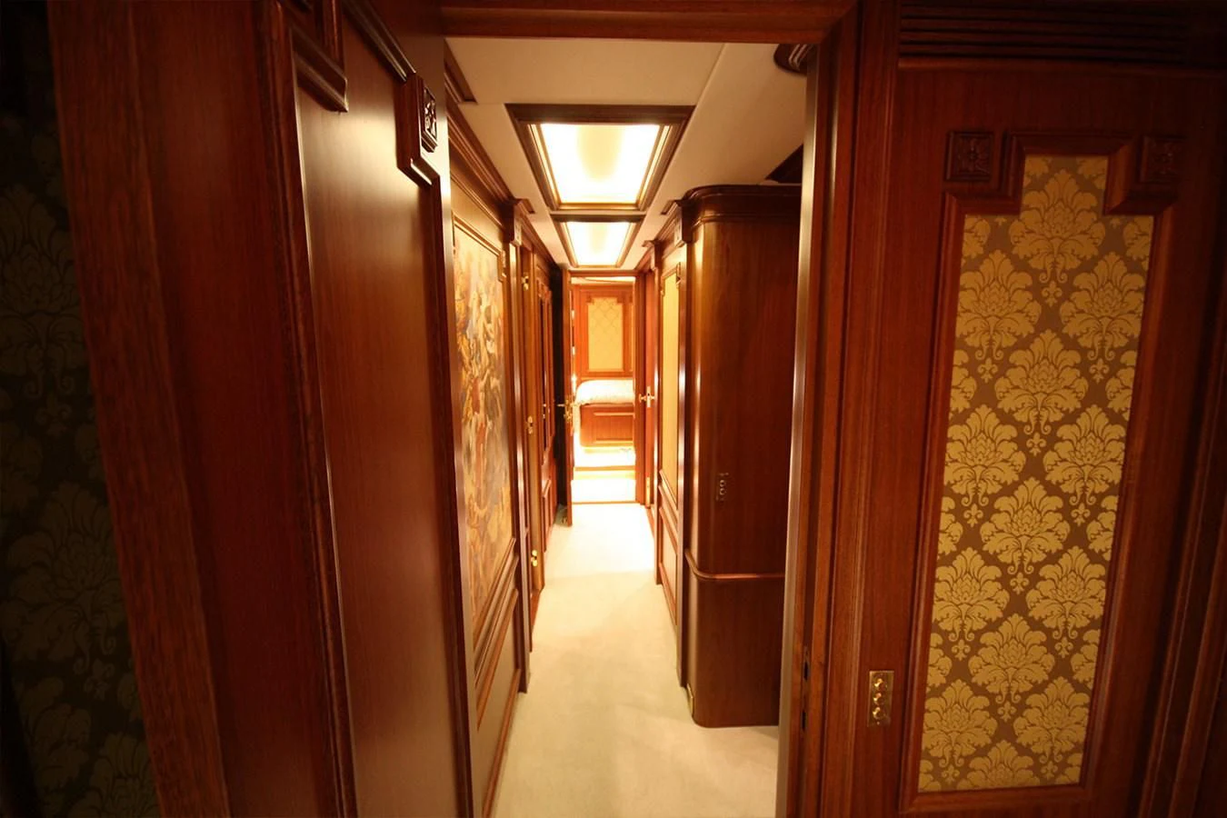 a hallway with doors aboard ORION Yacht for Sale