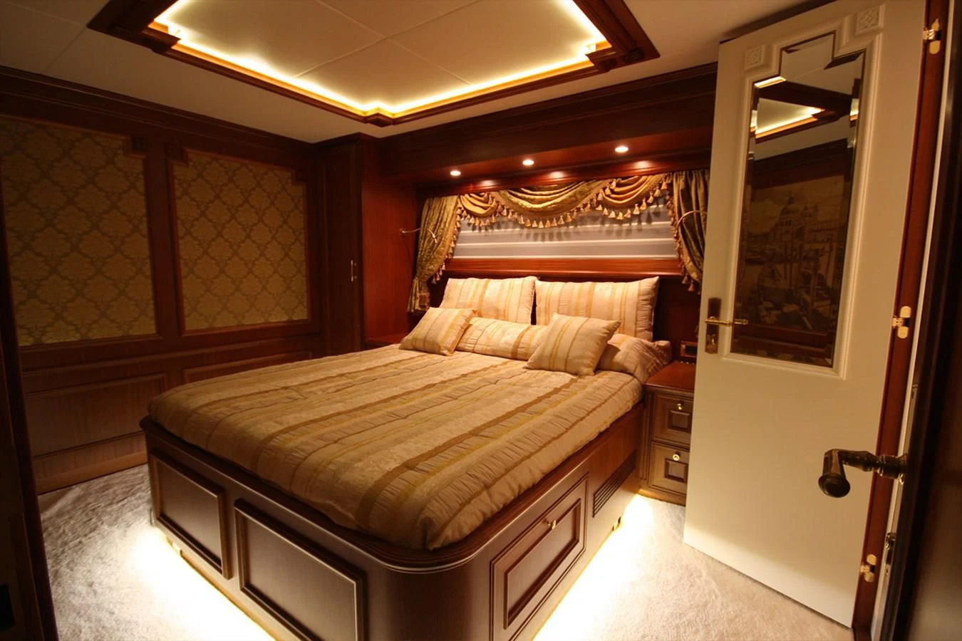 a bed in a room aboard ORION Yacht for Sale