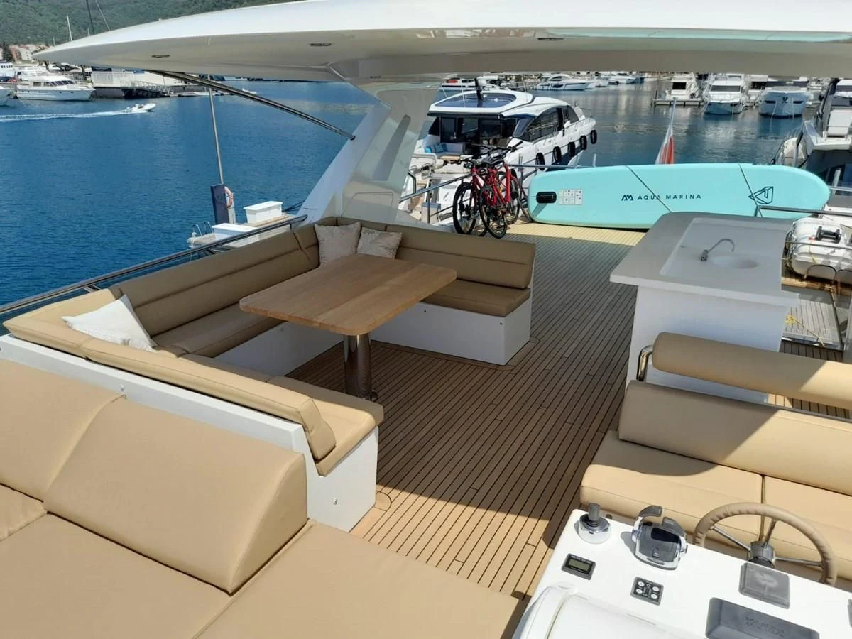 a boat with a bicycle on it aboard ORION Yacht for Sale