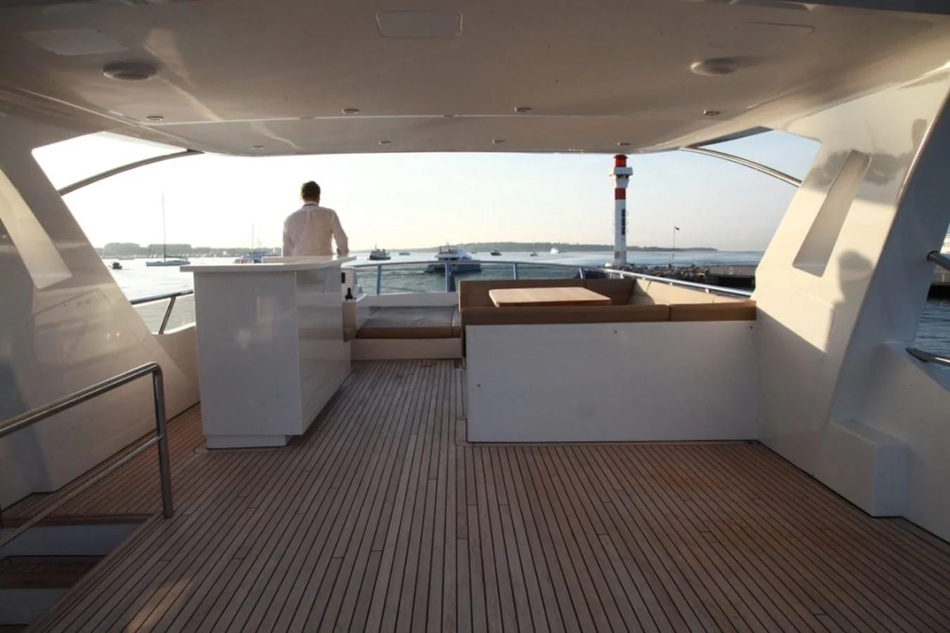 a person sitting at a counter aboard ORION Yacht for Sale