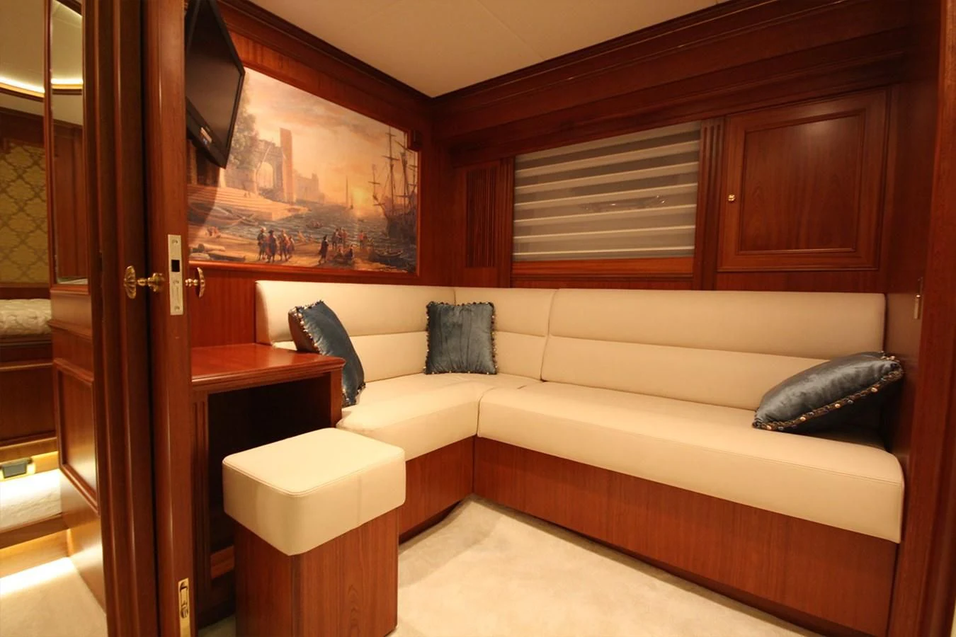 a couch in a room aboard ORION Yacht for Sale