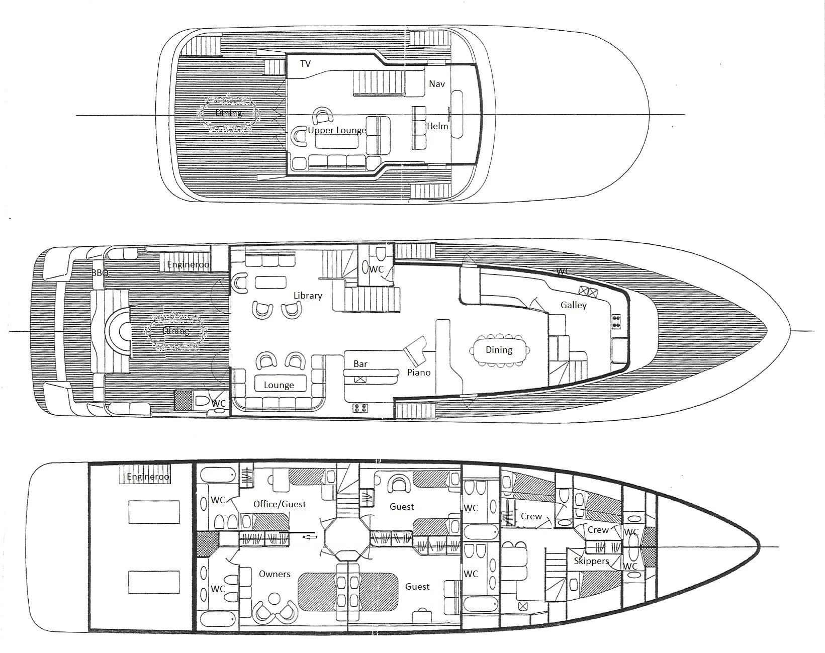 diagram, engineering drawing aboard PACIFIC MERMAID Yacht for Sale