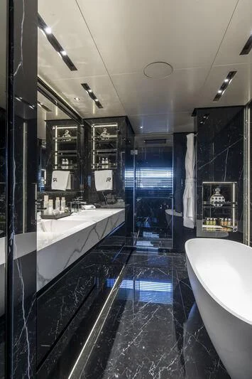 a bathroom with a large countertop aboard RUSH Yacht for Sale