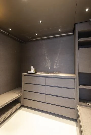 a room with a counter and cabinets aboard RUSH Yacht for Sale