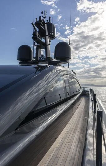 a large ship on a deck aboard RUSH Yacht for Sale