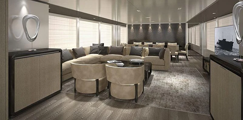 a living room with a couch and a table aboard RUSH Yacht for Sale