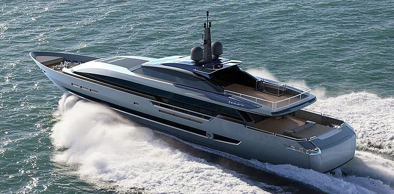 a white yacht on the water aboard RUSH Yacht for Sale