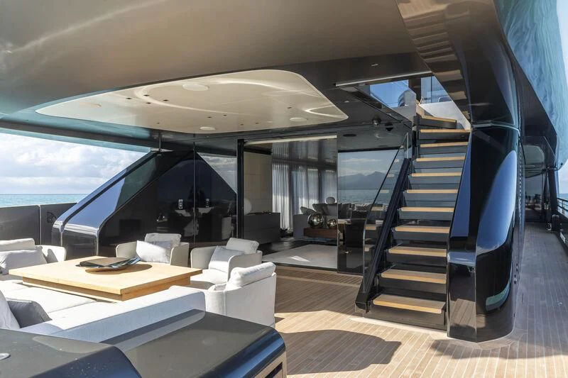 a boat with a staircase aboard RUSH Yacht for Sale