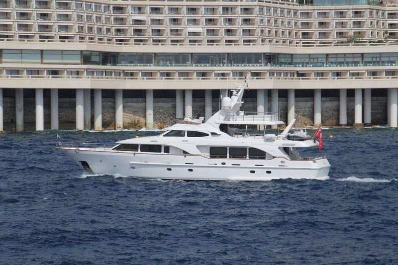 a white boat in the water aboard SALUTE Yacht for Sale