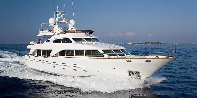 a white boat on the water aboard SALUTE Yacht for Sale