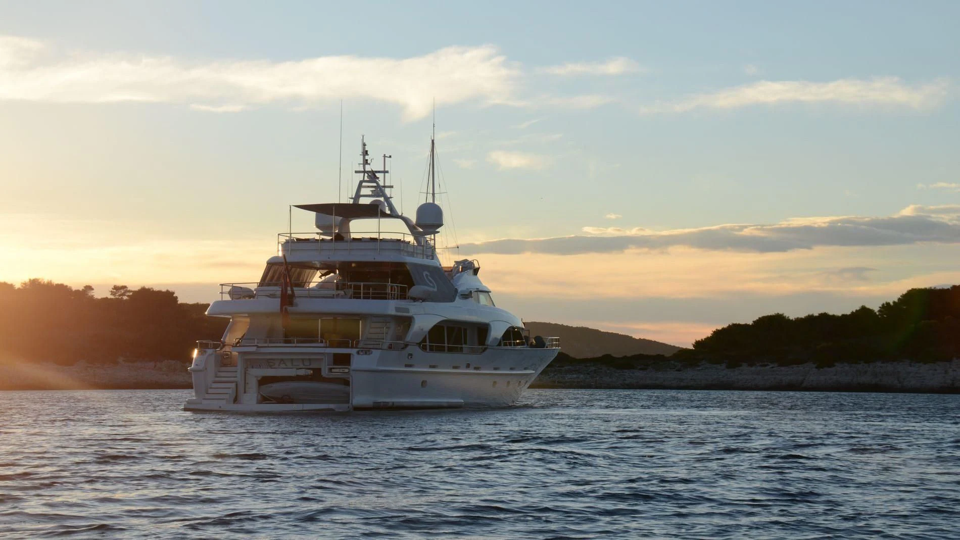 a boat on the water aboard SALUTE Yacht for Sale