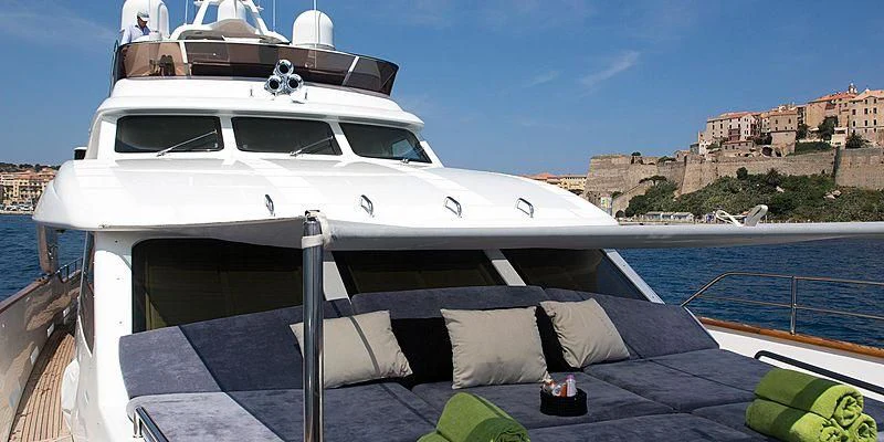a boat on a deck aboard SALUTE Yacht for Sale