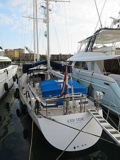 a group of boats are parked in a harbor aboard EBB TIDE Yacht for Sale