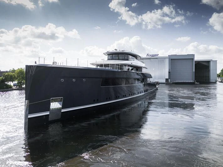 a boat in the water aboard B Yacht for Sale