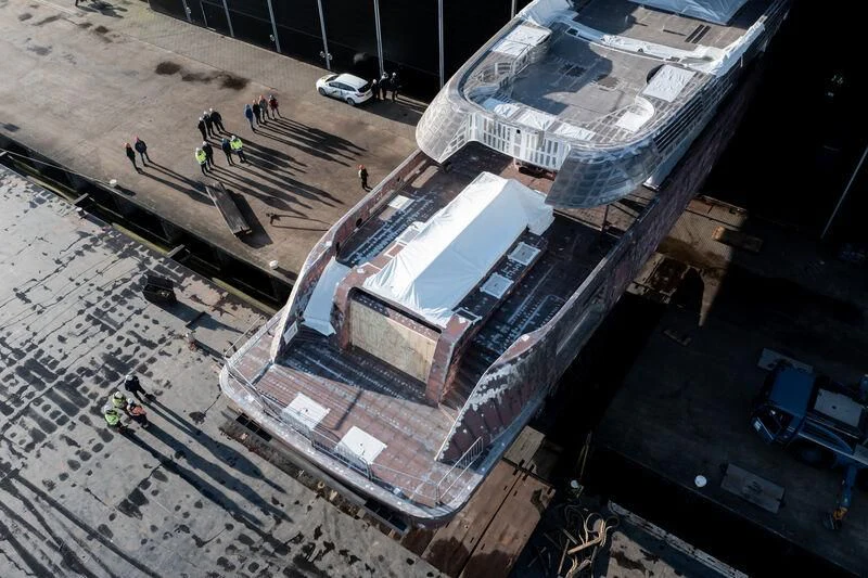 a high angle view of a building aboard B Yacht for Sale