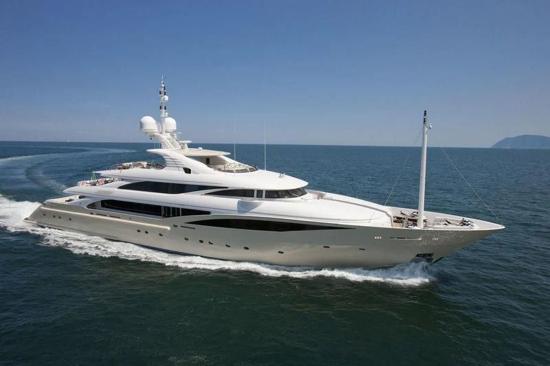 a white yacht on the water aboard KOLAHA Yacht for Sale