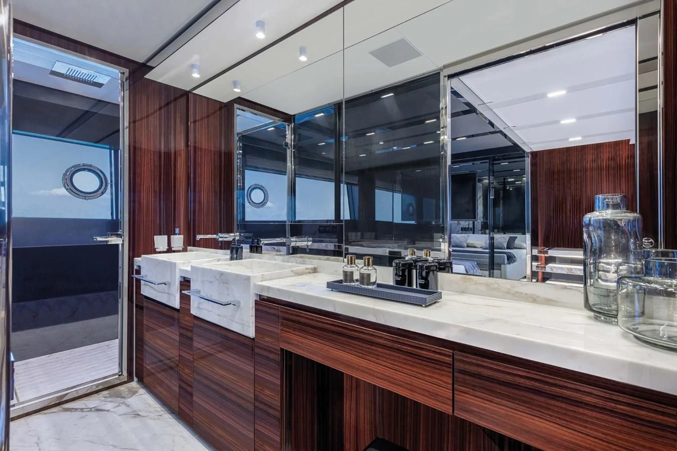 a kitchen with a large countertop aboard LISOLO Yacht for Sale