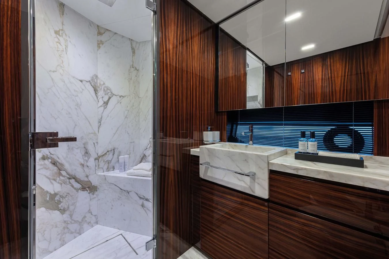 a bathroom with a large shower aboard LISOLO Yacht for Sale