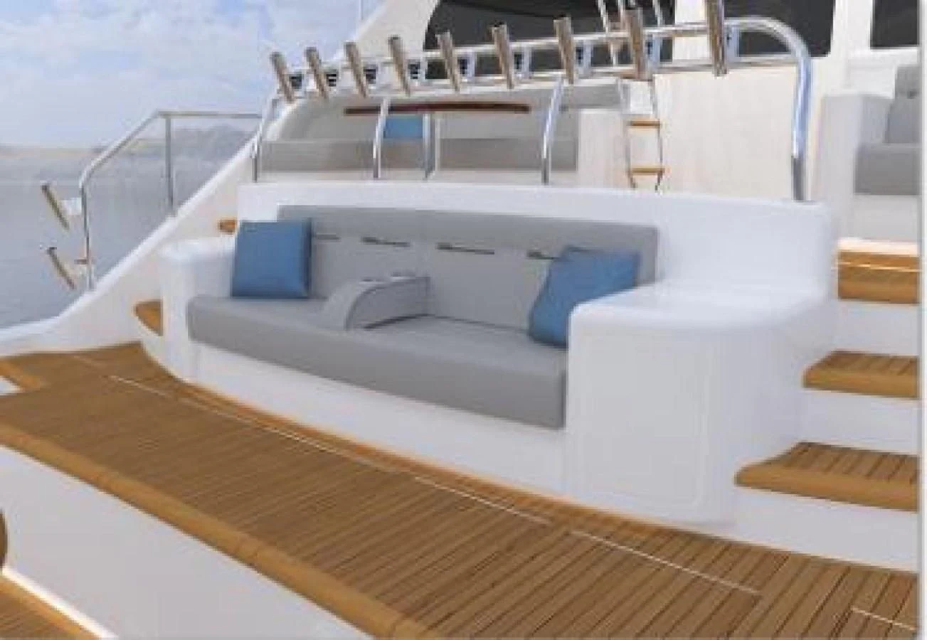 a boat on a deck aboard HEAVY ACTION Yacht for Sale