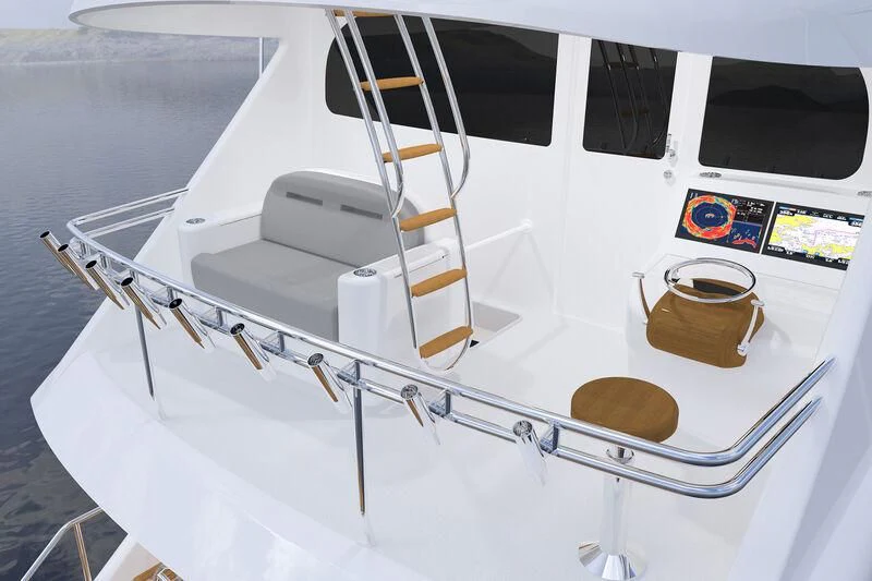 a white boat with a wooden frame aboard HEAVY ACTION Yacht for Sale