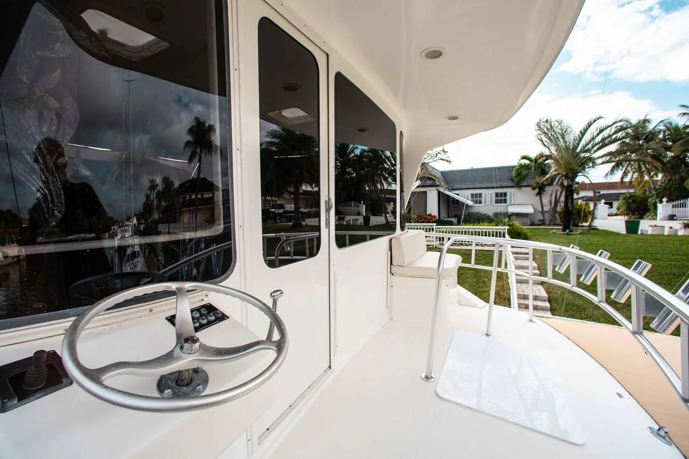 a glass table with a water fountain aboard ONE MORE TIME Yacht for Sale