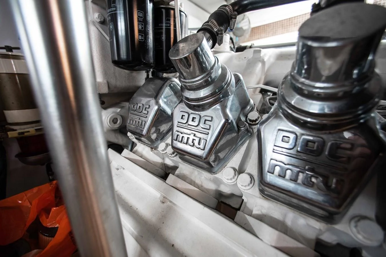 a close-up of a car engine aboard ONE MORE TIME Yacht for Sale