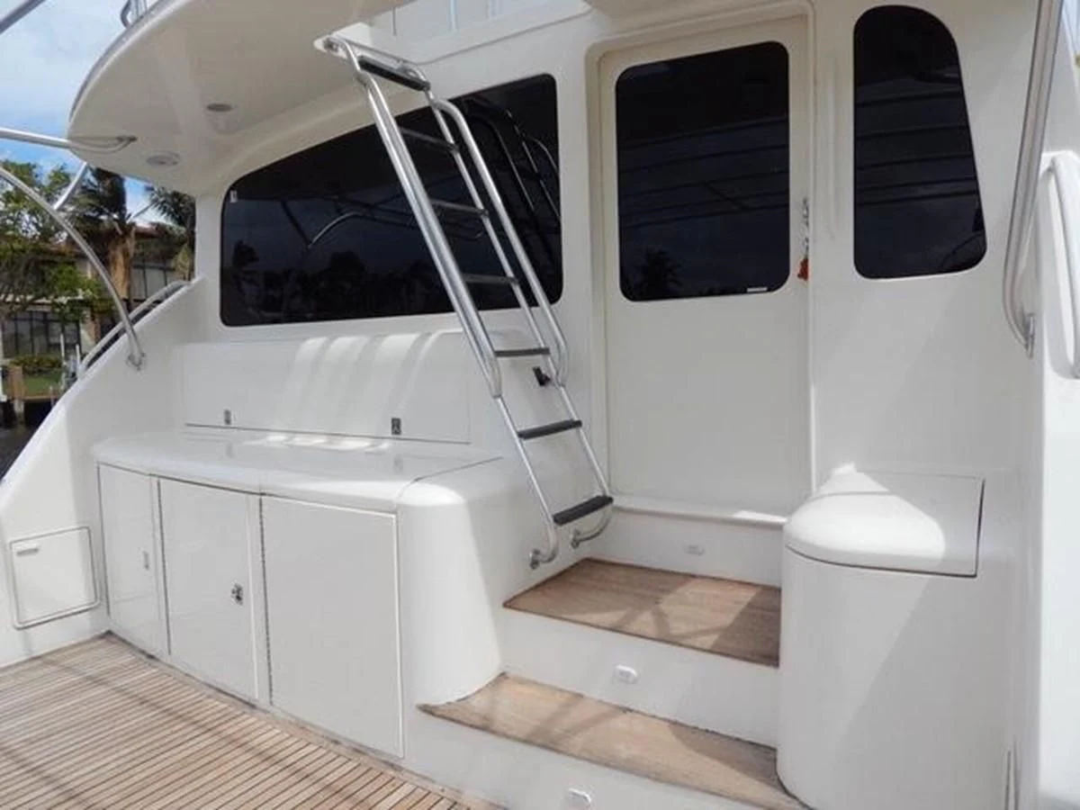 a white trailer with doors aboard ONE MORE TIME Yacht for Sale