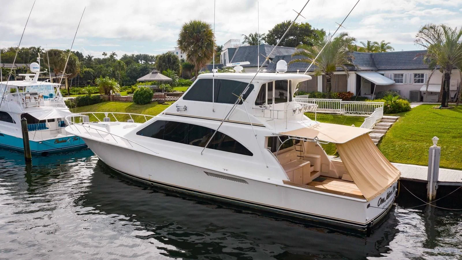 a boat docked at a pier aboard ONE MORE TIME Yacht for Sale