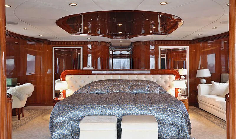 a large bedroom with a large bed aboard FORWIN Yacht for Sale
