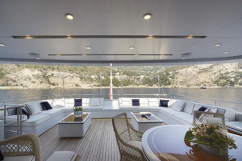 a large living room with a large balcony aboard FORWIN Yacht for Sale