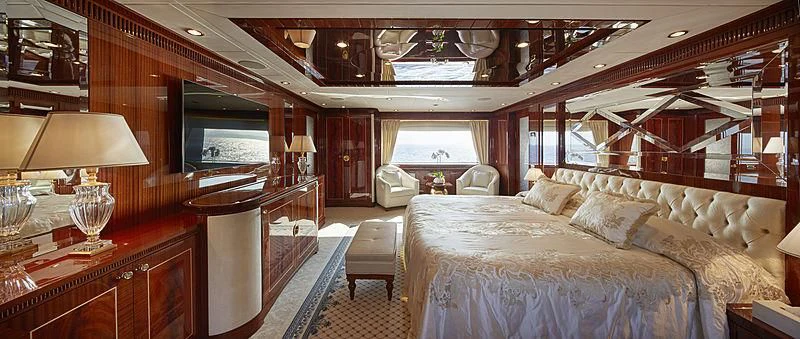 a room with a bed and a desk aboard FORWIN Yacht for Sale