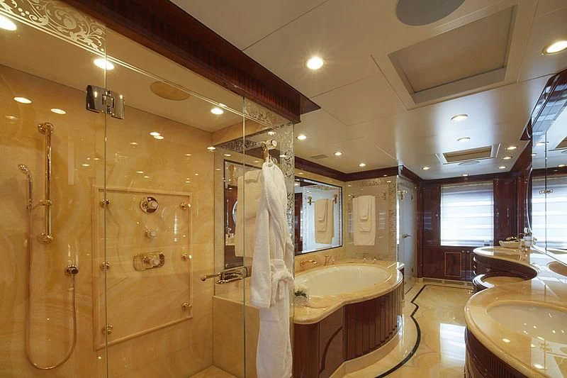 a bathroom with a large shower aboard FORWIN Yacht for Sale